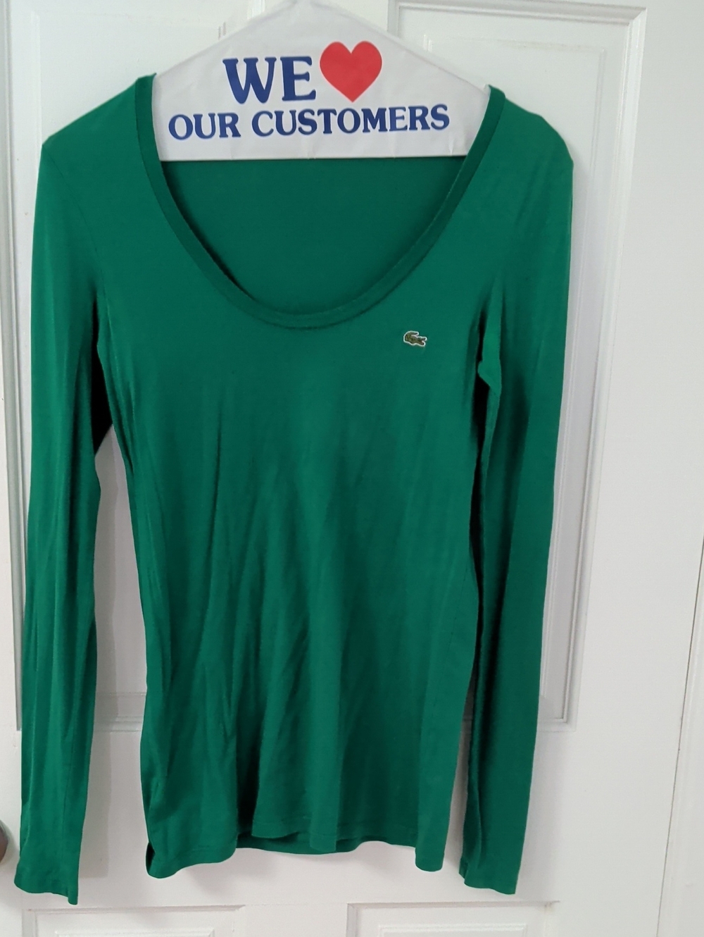 Lacoste Emerald Green Long Sleeve Scoop Neck Top